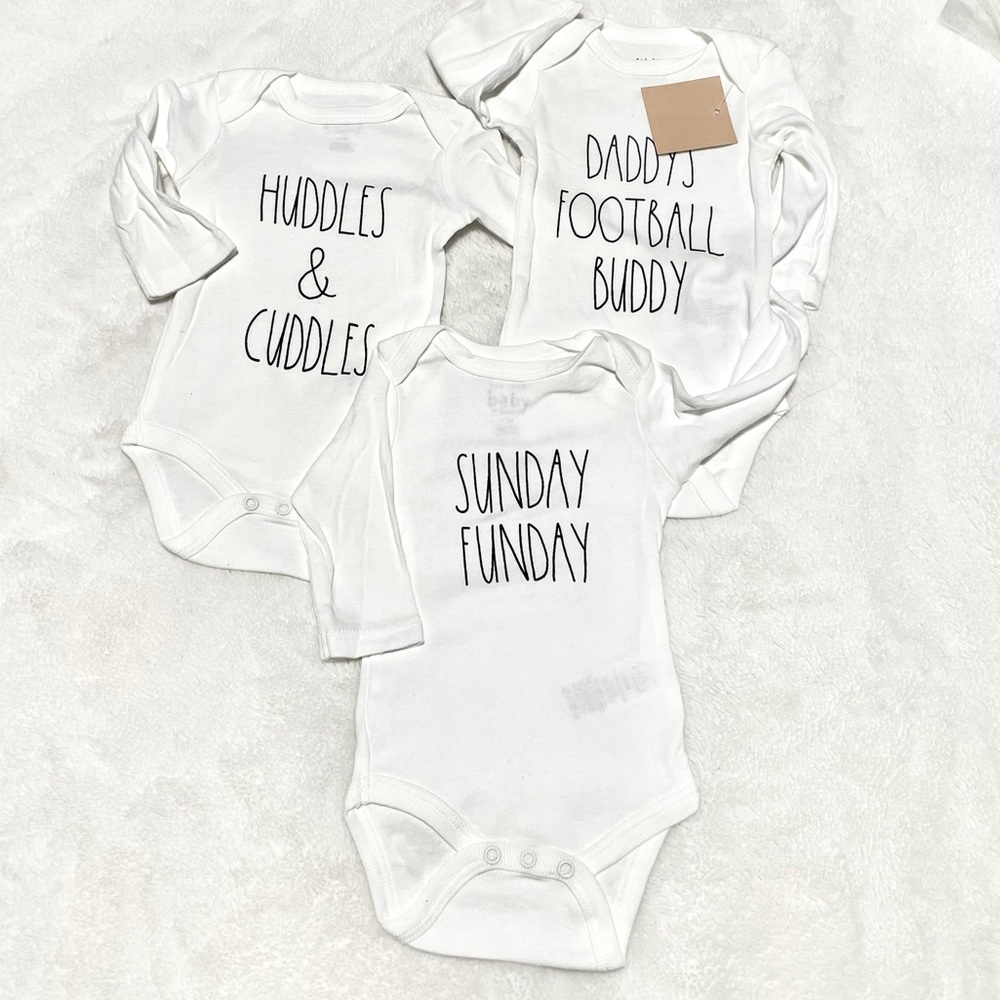 🆕Rae Dunn 3pk DADDY’S FOOTBALL BUDDY Long Sleeve Bodysuits